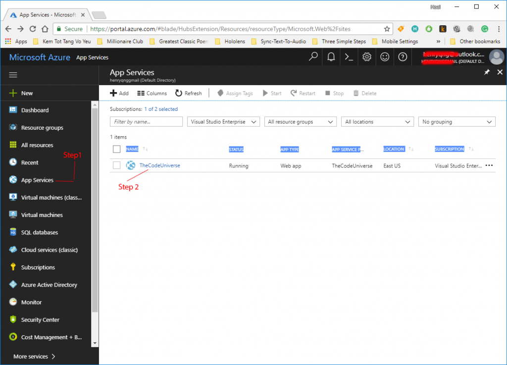 Azure App Services - Step 1 and Step 2